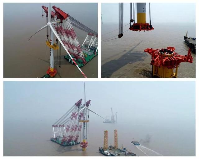 海上單樁基礎(chǔ)風(fēng)電機(jī)組通過(guò)吊裝作業(yè)完成整體